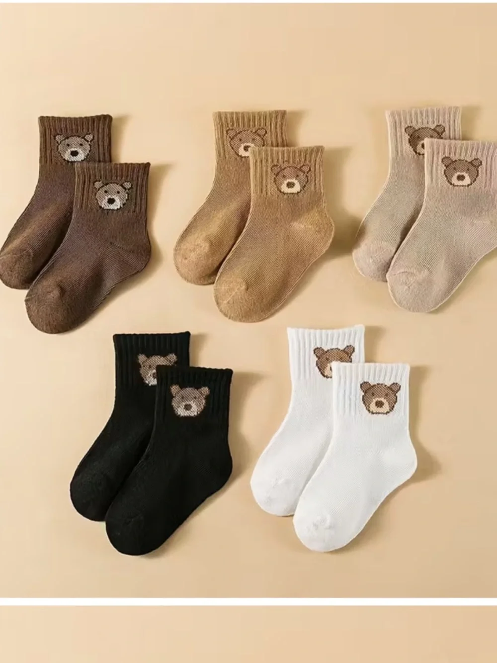 5 pairs teddy bear socks neutral color